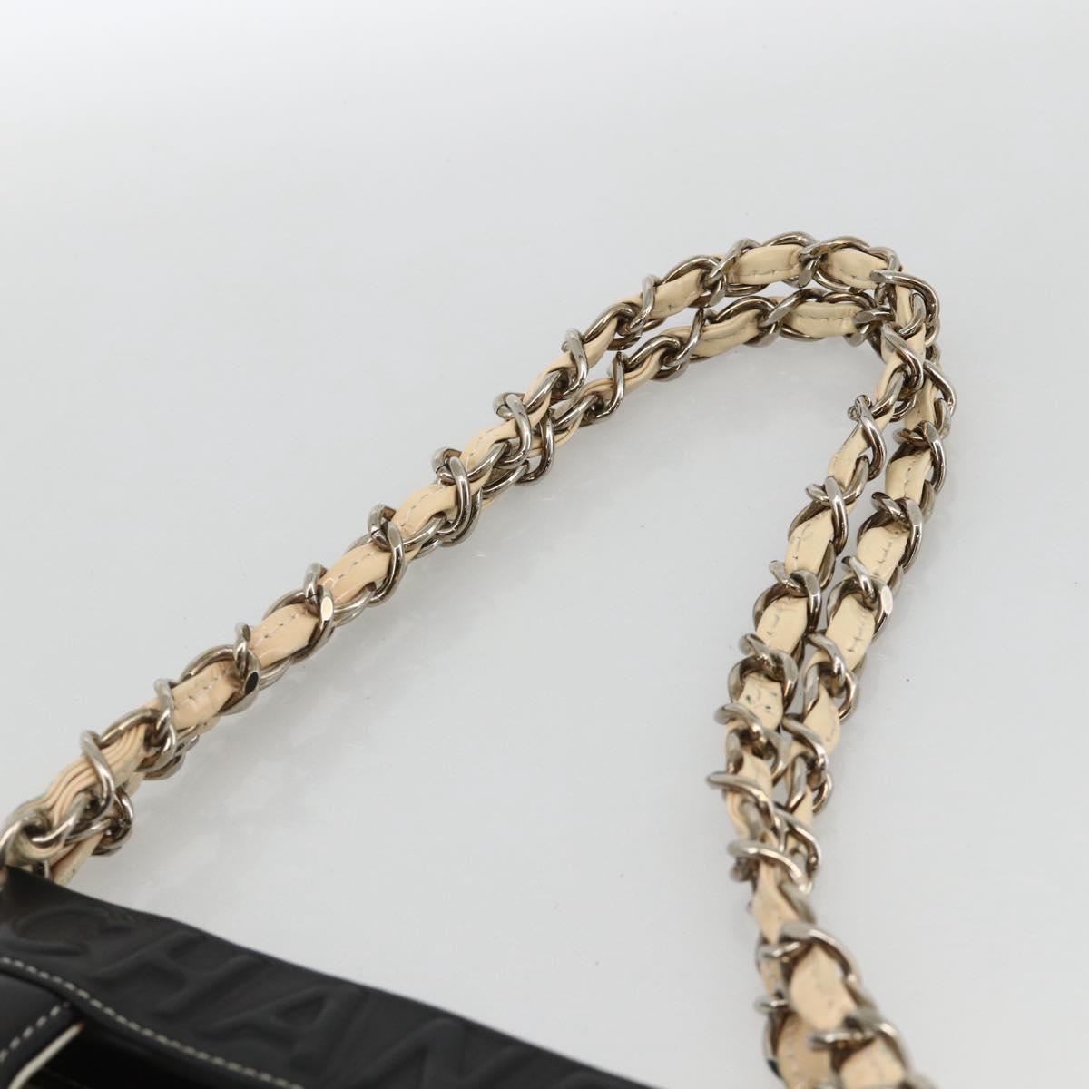 CHANEL Choco Bar Chain Shoulder Bag Patent Leather Beige Silver CC Auth BA11764A