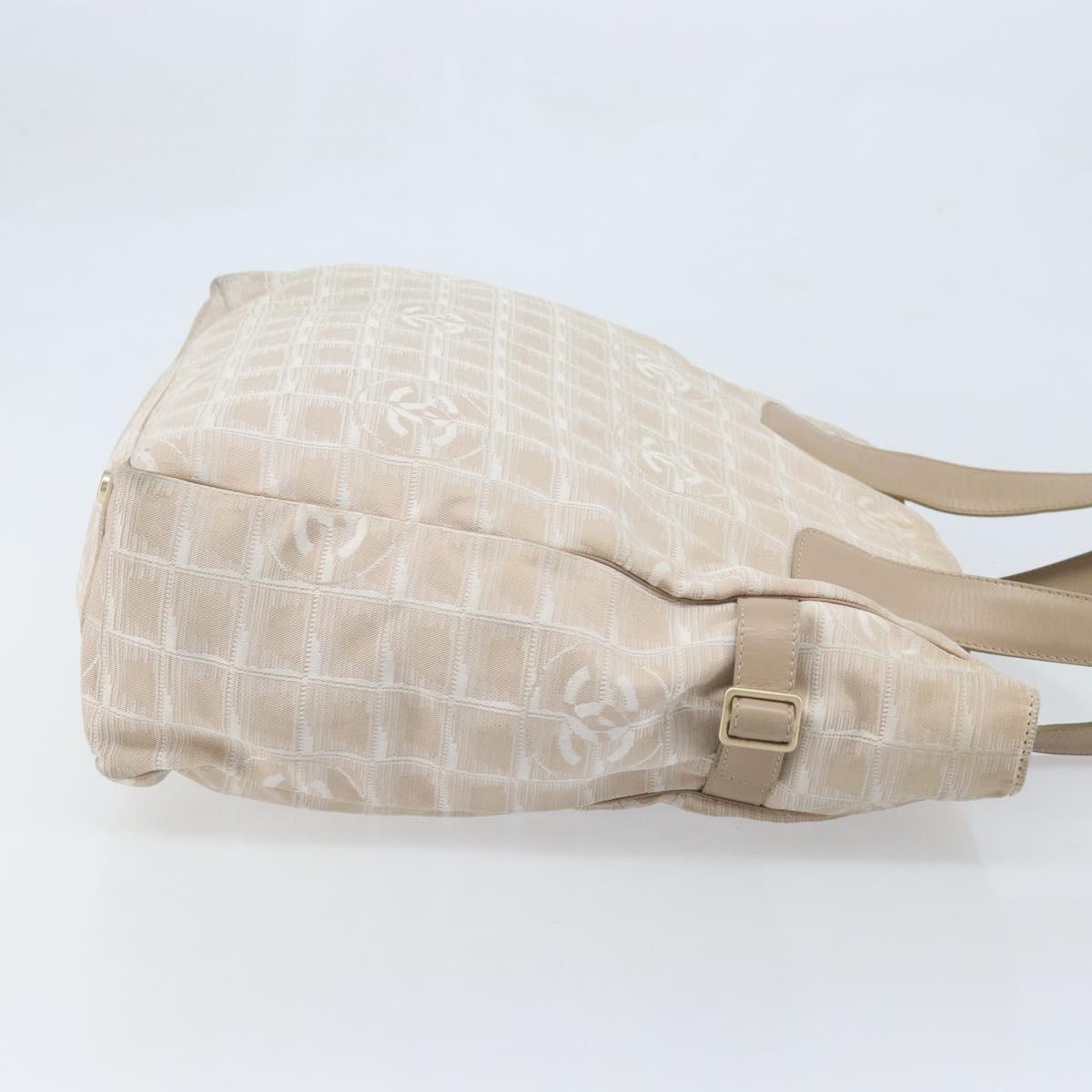 CHANEL New Travel Line Tote Bag Nylon Beige Gold CC Auth BA11779
