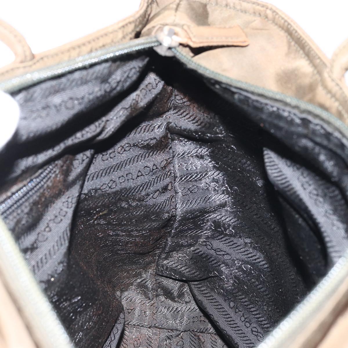 PRADA Hand Bag Nylon Khaki Silver Auth BA11783