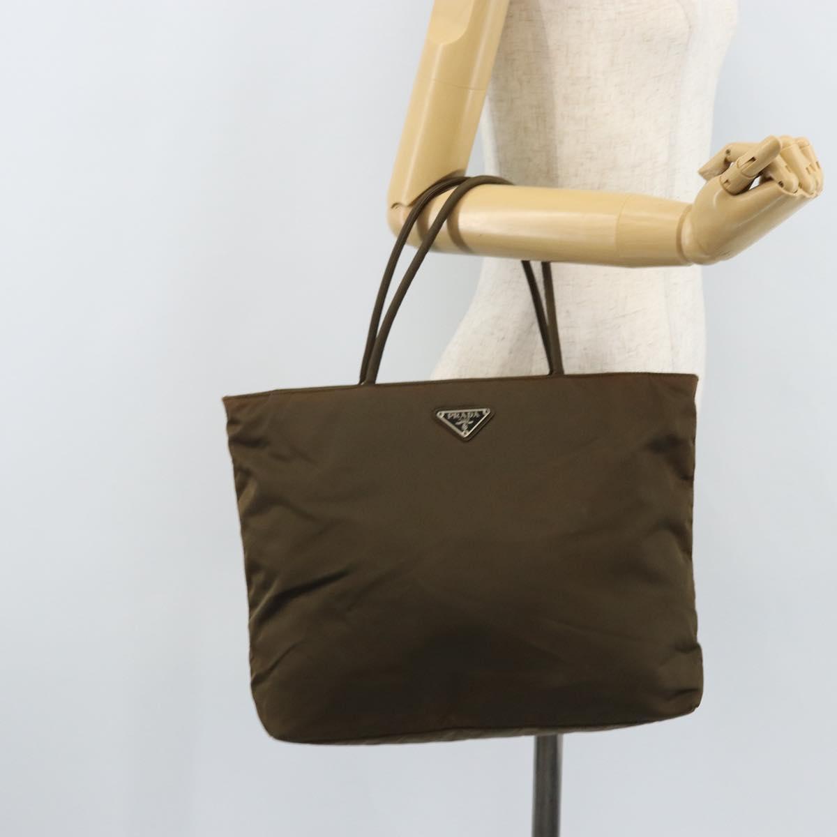 PRADA Hand Bag Nylon Khaki Silver Auth BA11783