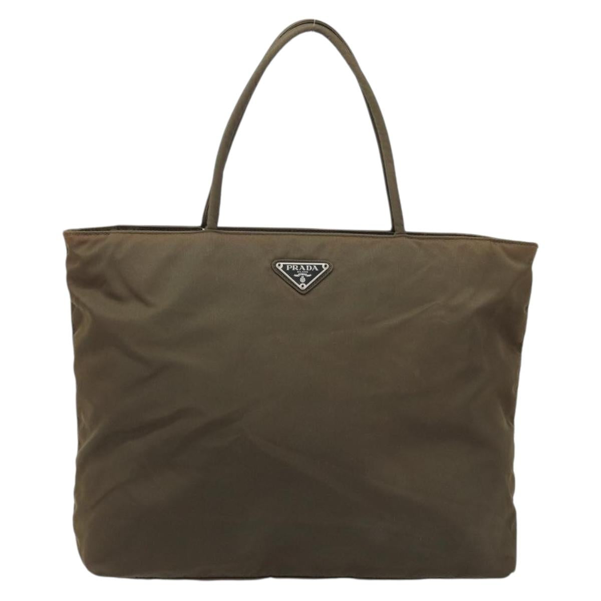 PRADA Hand Bag Nylon Khaki Silver Auth BA11783