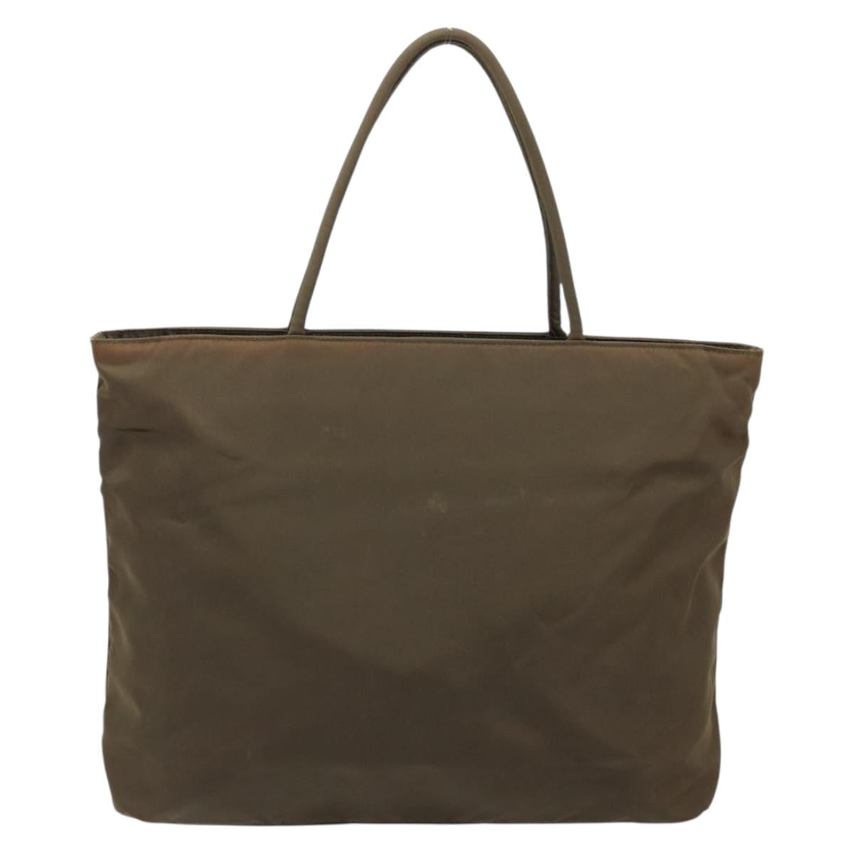 PRADA Hand Bag Nylon Khaki Silver Auth BA11783