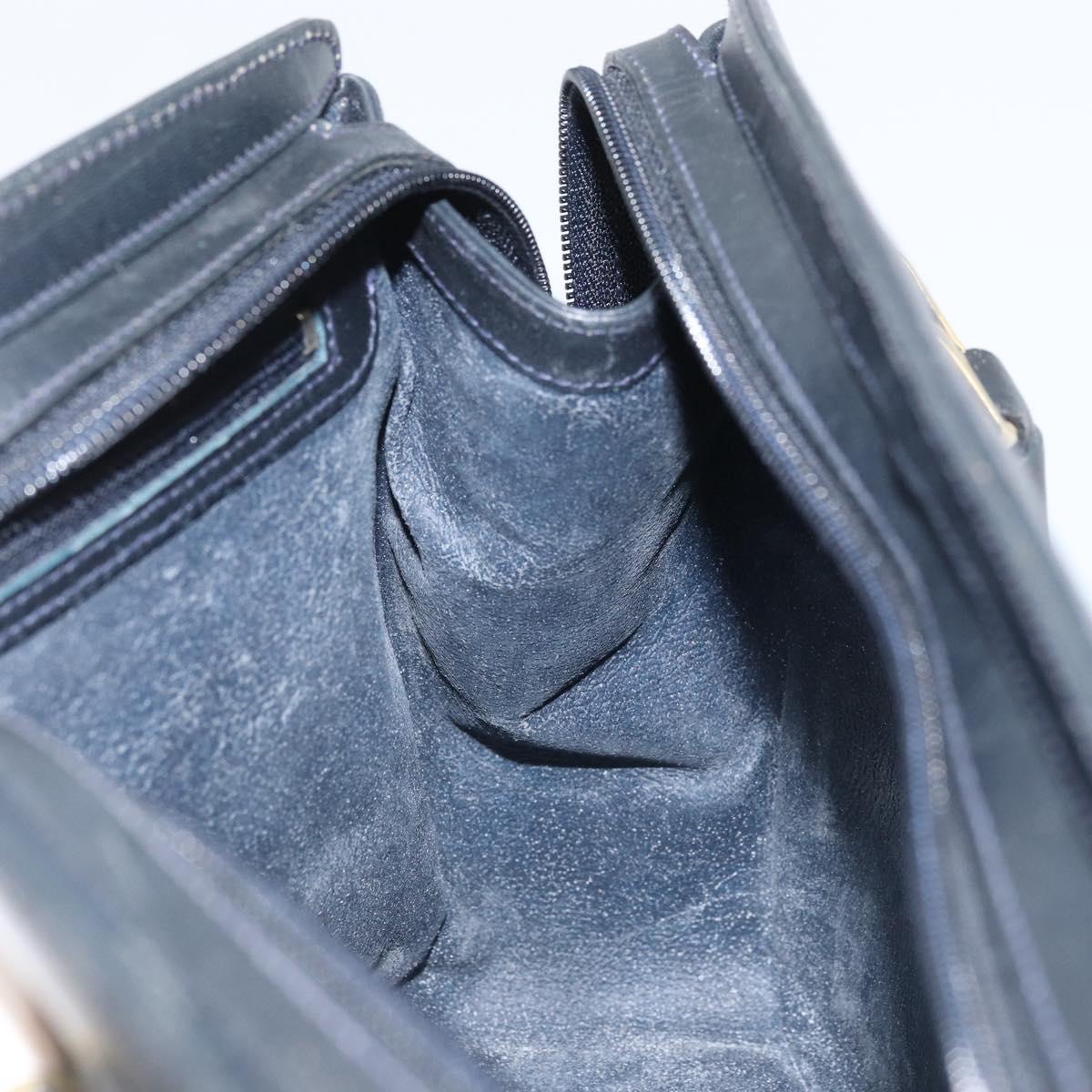 GUCCI Micro GG Supreme Hand Bag PVC Navy Gold Auth BA11789