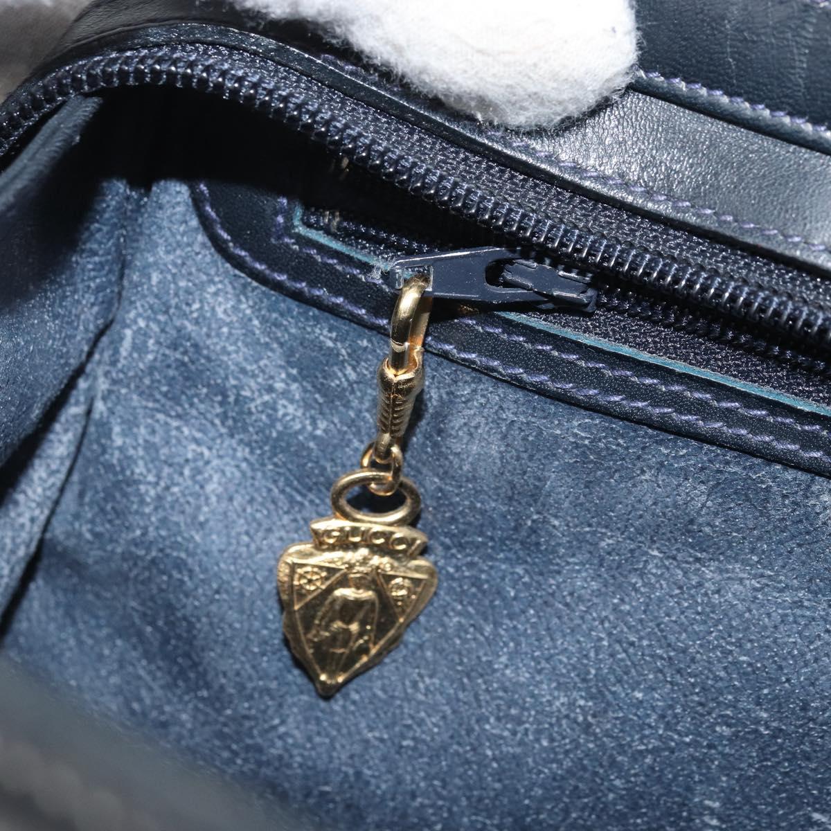 GUCCI Micro GG Supreme Hand Bag PVC Navy Gold Auth BA11789