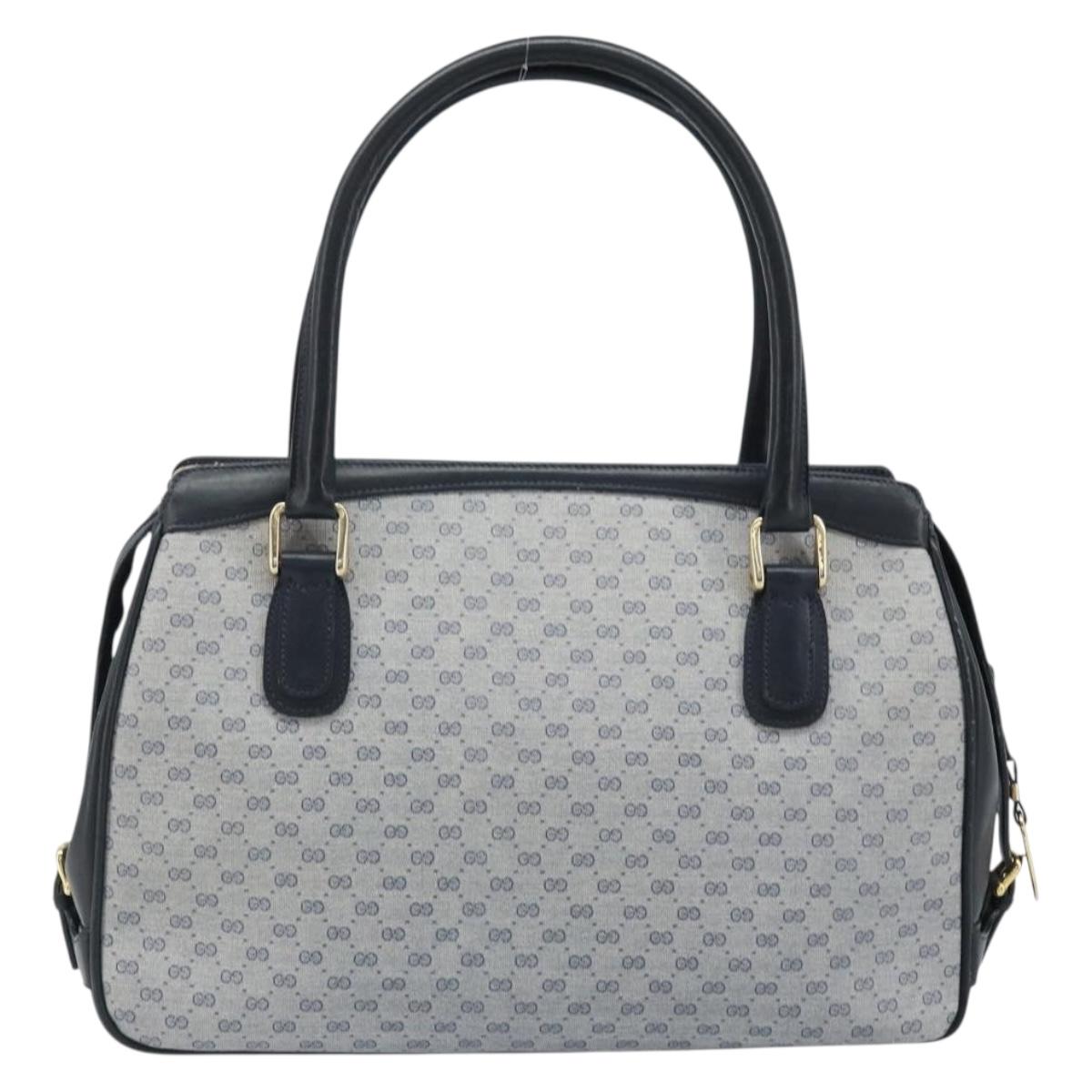 GUCCI Micro GG Supreme Hand Bag PVC Navy Gold Auth BA11789