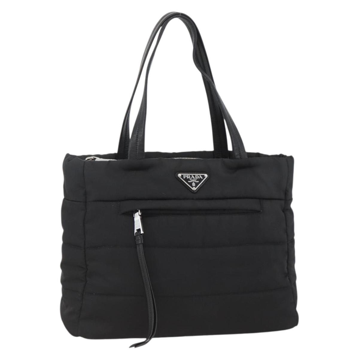 PRADA Tote Bag Nylon Black Silver Auth BA11792A