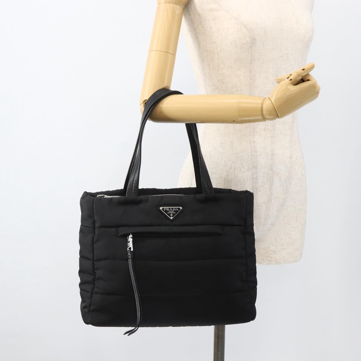 PRADA Tote Bag Nylon Black Silver Auth BA11792A