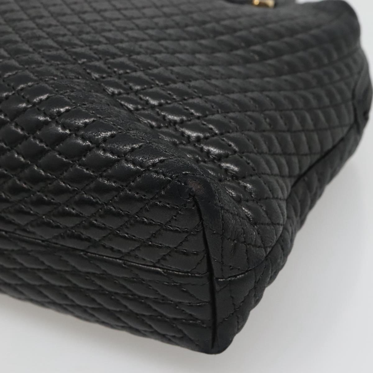 BALLY Quilted Hand Bag Leather Black Gold Auth BA1181
