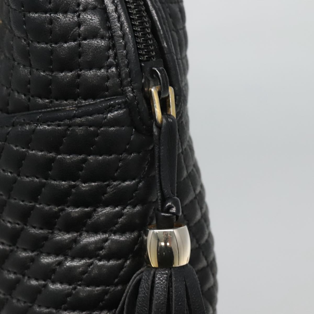 BALLY Quilted Hand Bag Leather Black Gold Auth BA1181