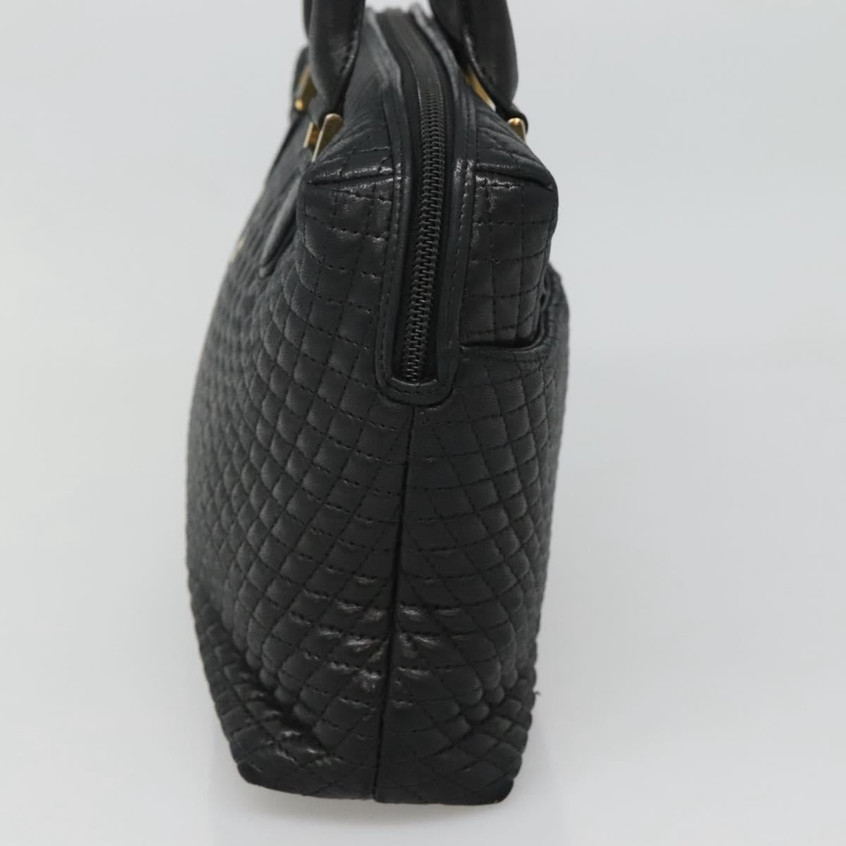 BALLY Quilted Hand Bag Leather Black Gold Auth BA1181