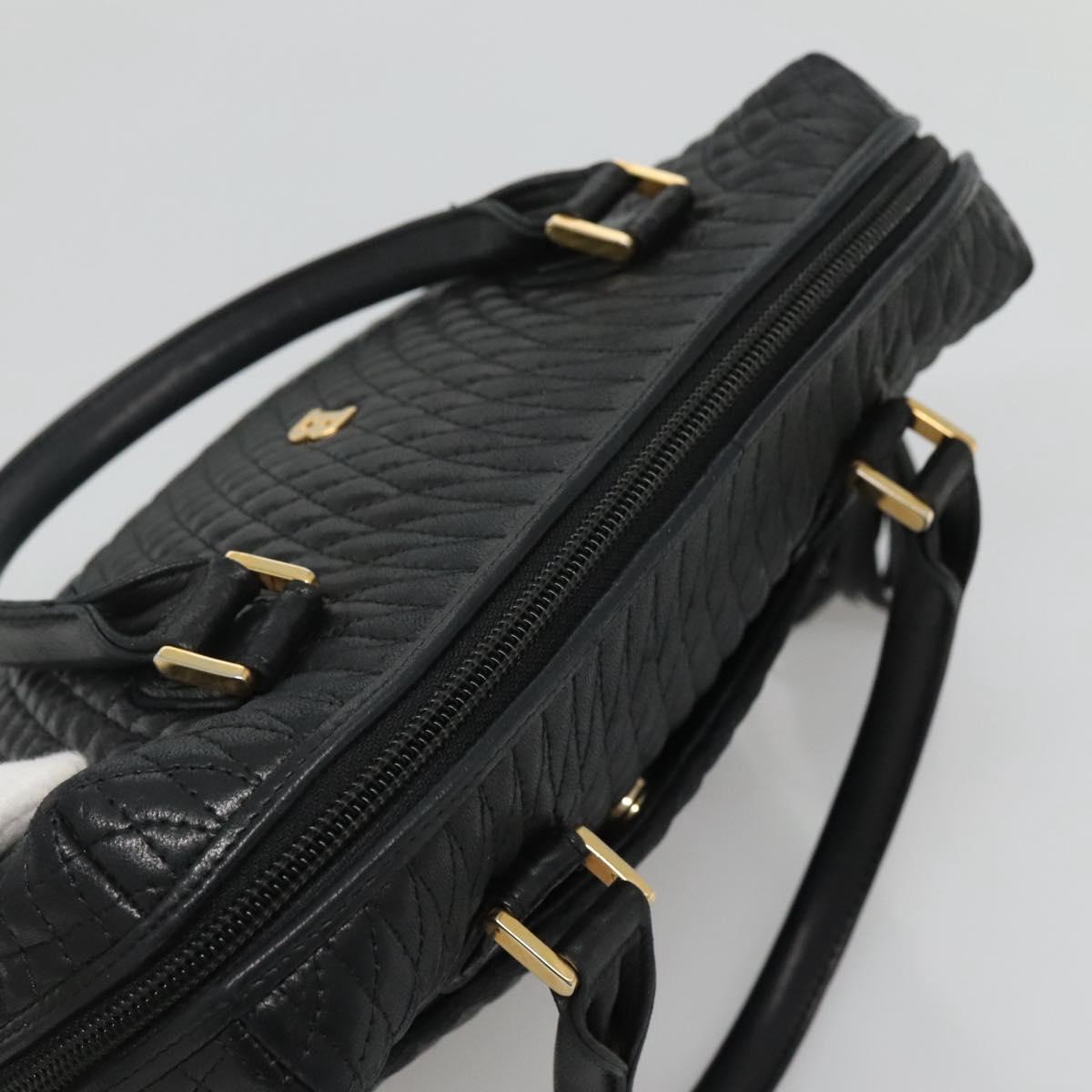 BALLY Quilted Hand Bag Leather Black Gold Auth BA1181