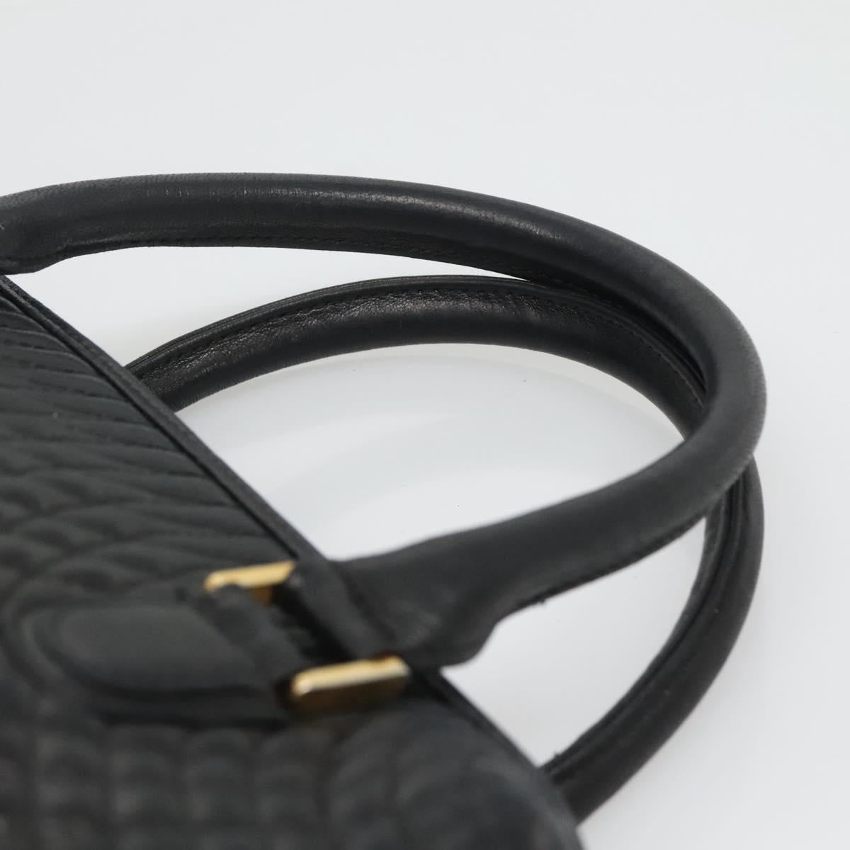 BALLY Quilted Hand Bag Leather Black Gold Auth BA1181
