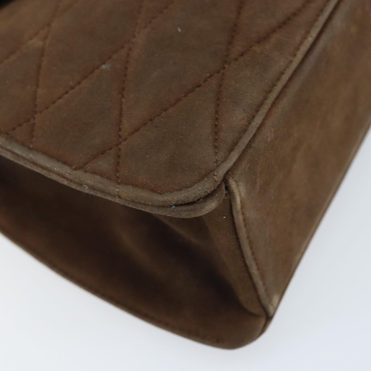 CHANEL Chain Shoulder Bag Suede Brown Gold CC Auth BA11810