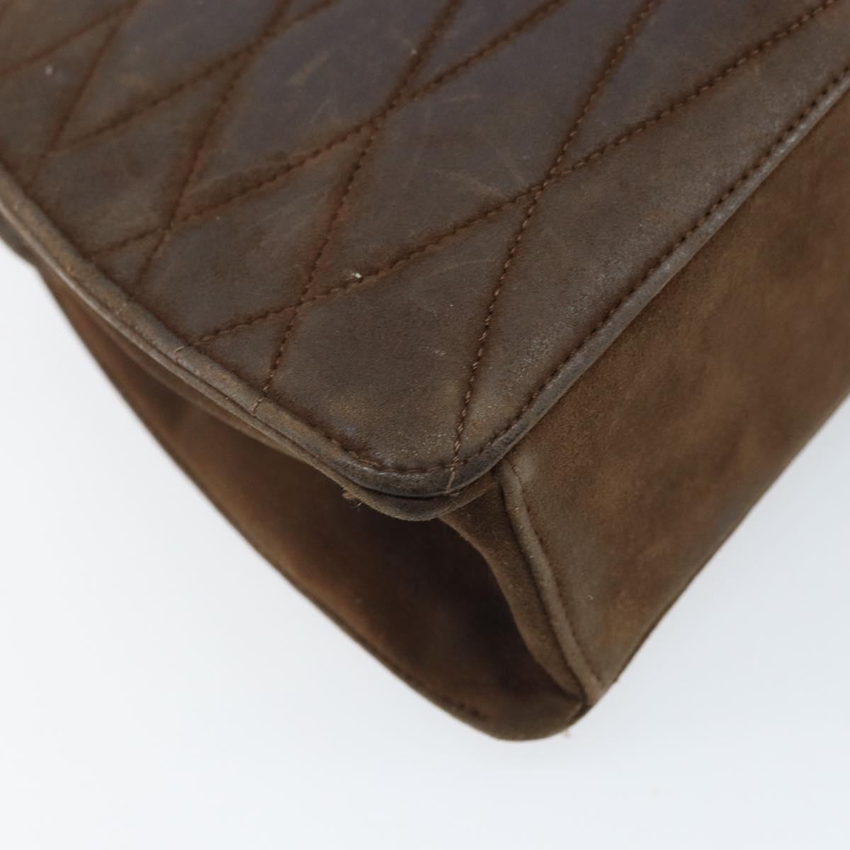 CHANEL Chain Shoulder Bag Suede Brown Gold CC Auth BA11810