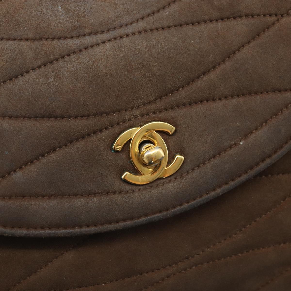 CHANEL Chain Shoulder Bag Suede Brown Gold CC Auth BA11810