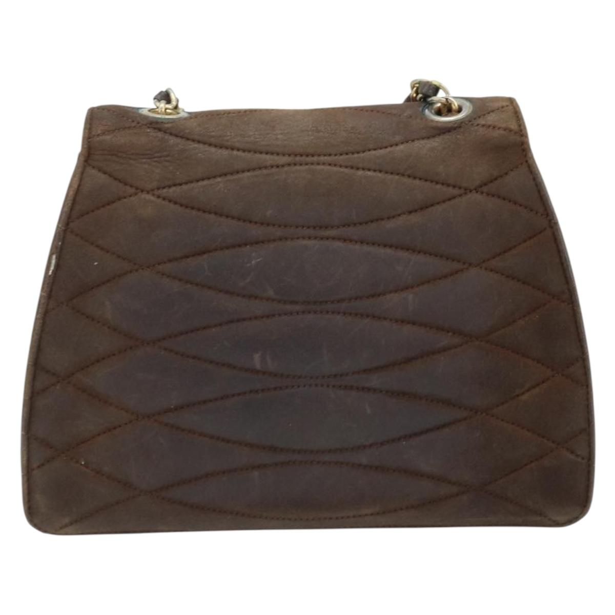 CHANEL Chain Shoulder Bag Suede Brown Gold CC Auth BA11810