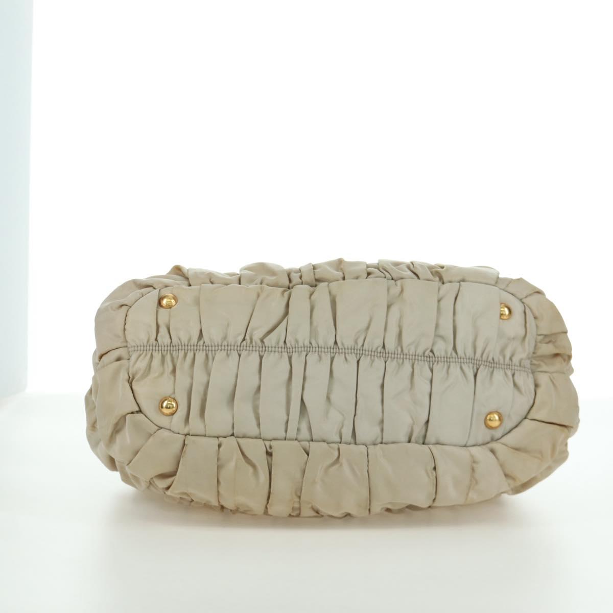 PRADA Gathered Hand Bag Nylon 2way Beige Gold Auth BA11812A