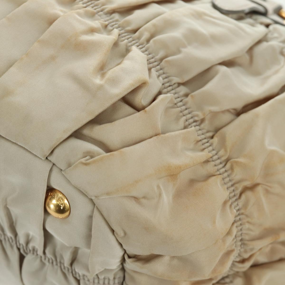 PRADA Gathered Hand Bag Nylon 2way Beige Gold Auth BA11812A