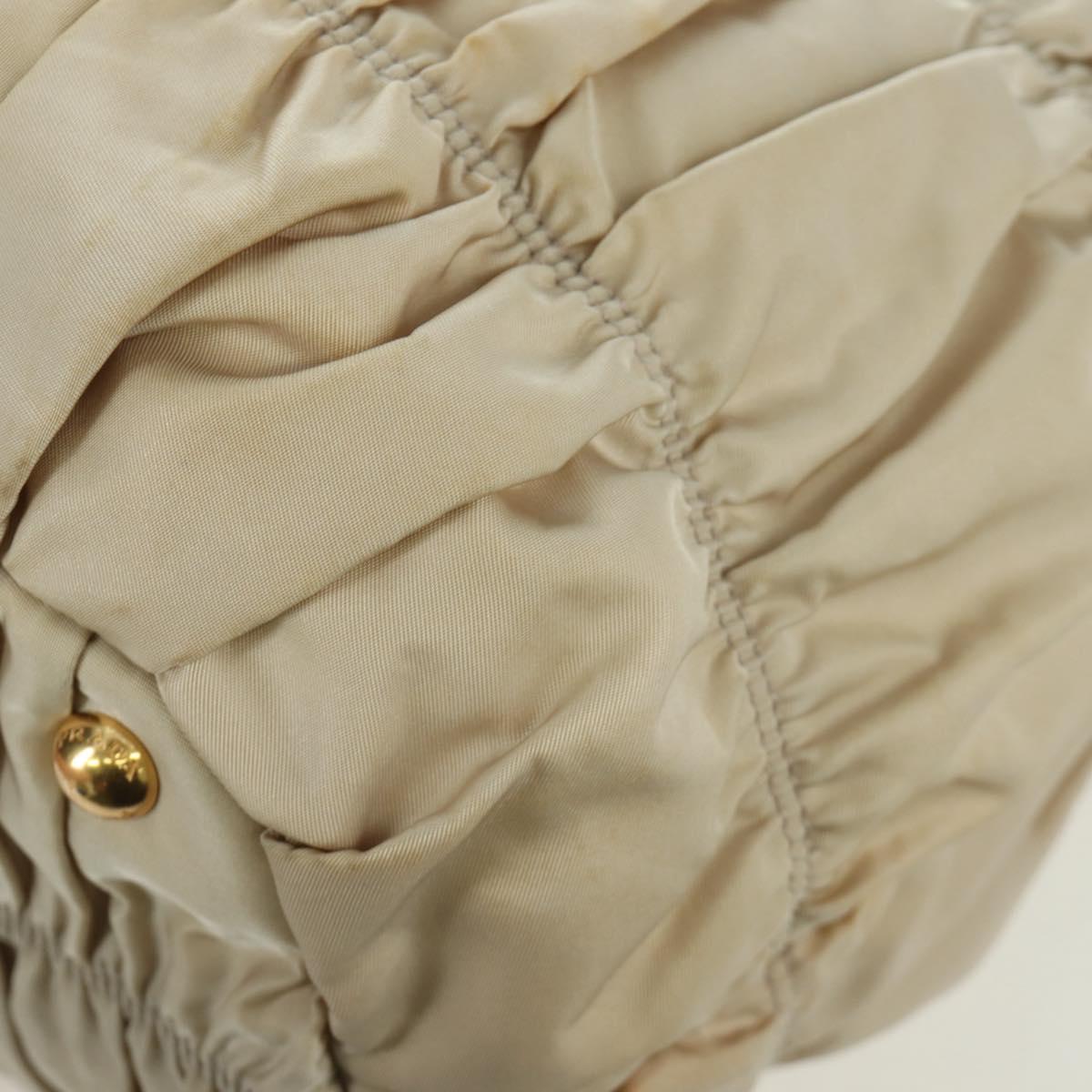 PRADA Gathered Hand Bag Nylon 2way Beige Gold Auth BA11812A