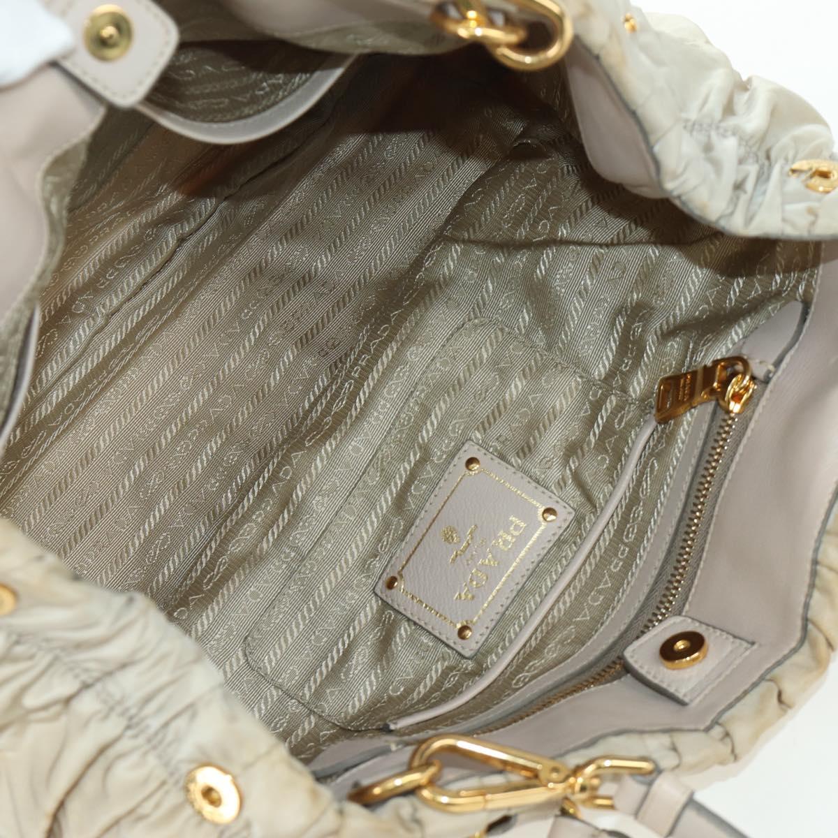 PRADA Gathered Hand Bag Nylon 2way Beige Gold Auth BA11812A