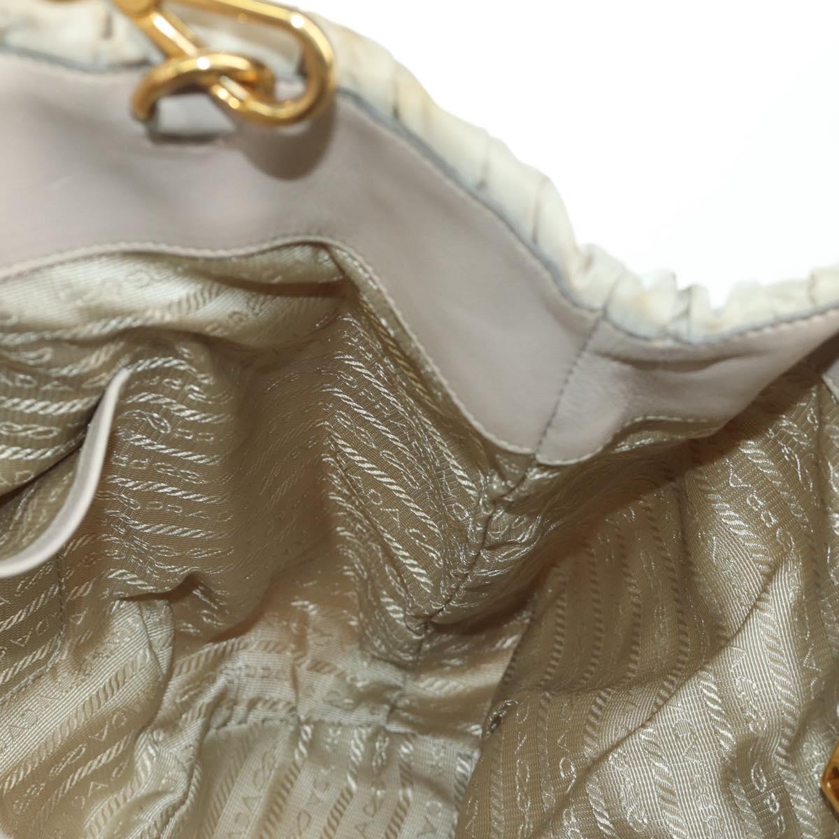 PRADA Gathered Hand Bag Nylon 2way Beige Gold Auth BA11812A