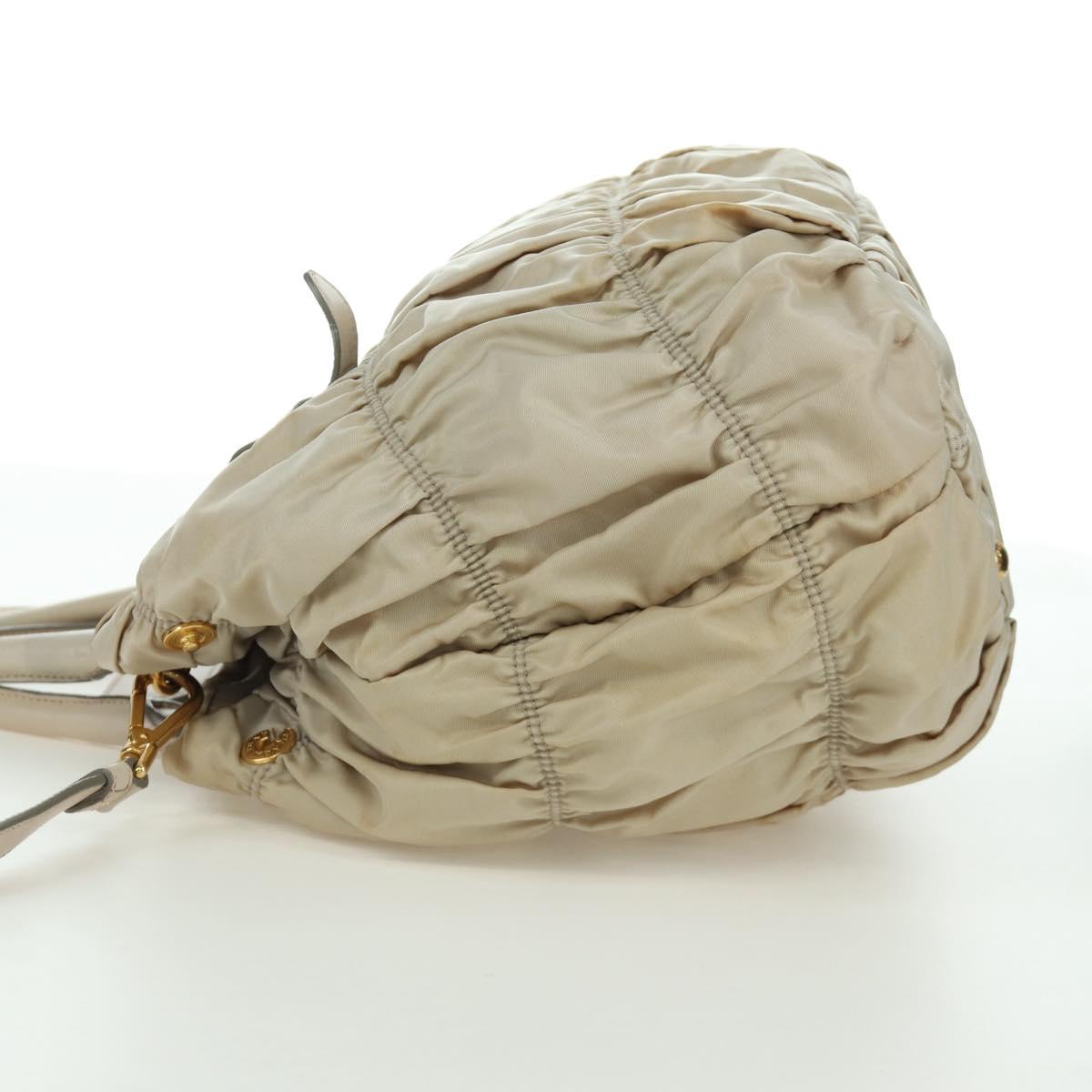 PRADA Gathered Hand Bag Nylon 2way Beige Gold Auth BA11812A