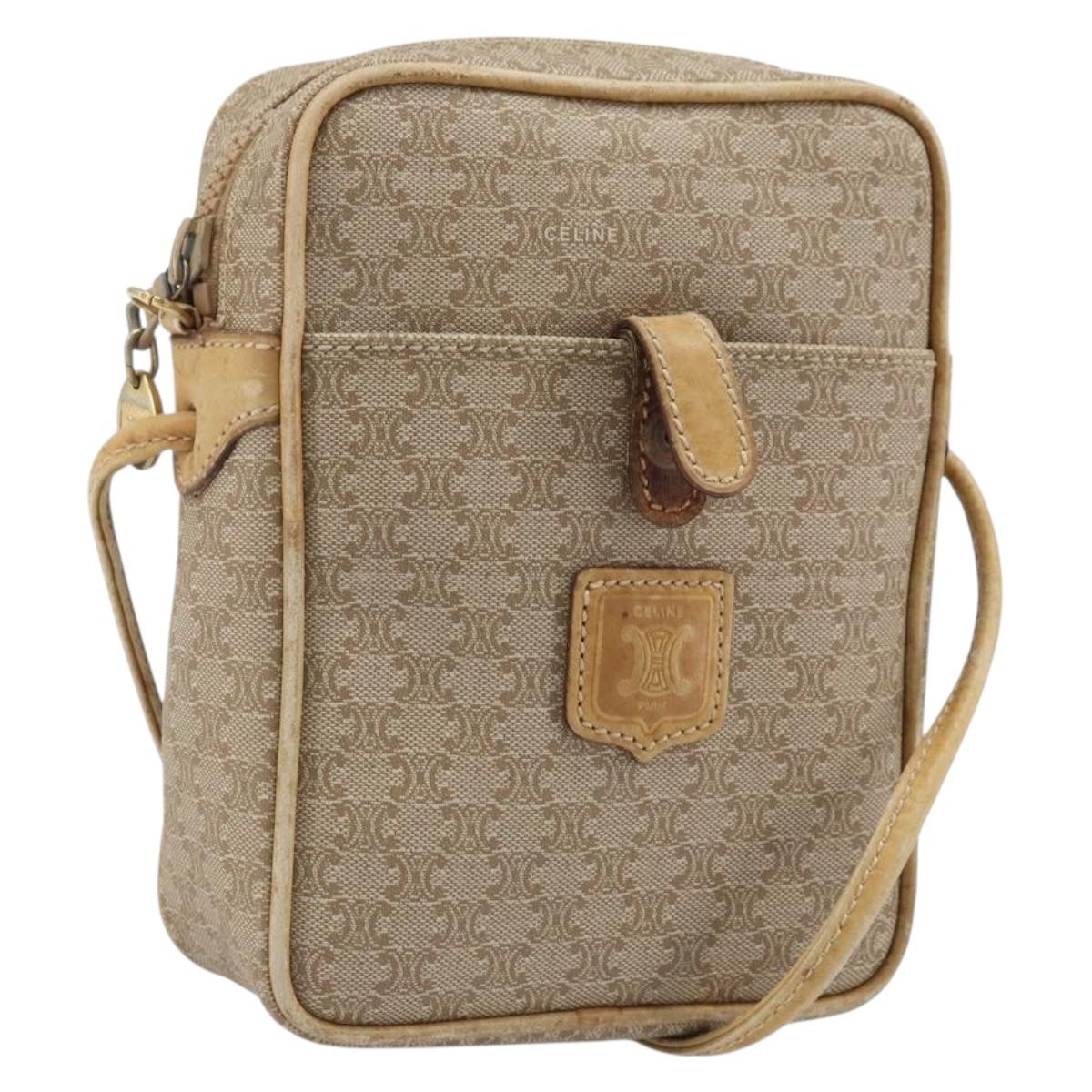 CELINE Macadam Canvas Shoulder Bag PVC Beige Gold Auth BA11820