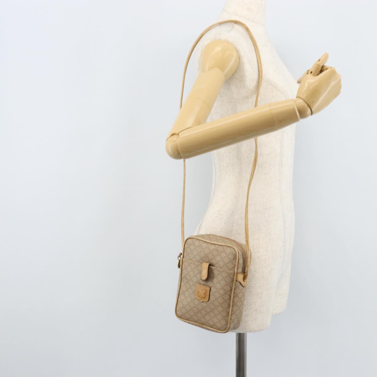 CELINE Macadam Canvas Shoulder Bag PVC Beige Gold Auth BA11820