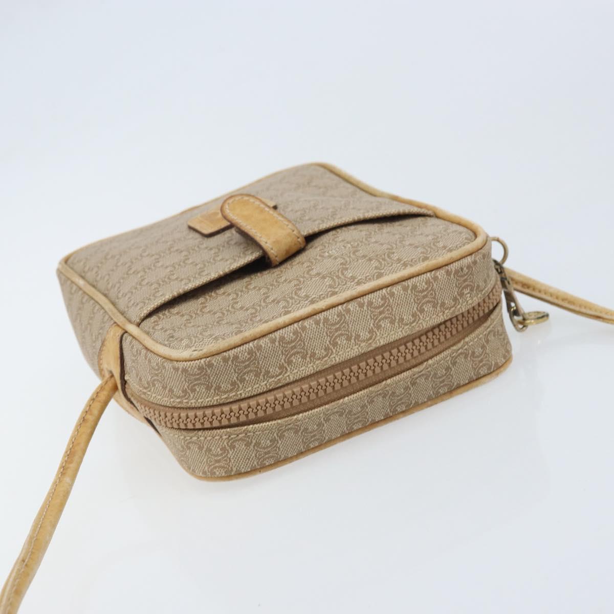 CELINE Macadam Canvas Shoulder Bag PVC Beige Gold Auth BA11820