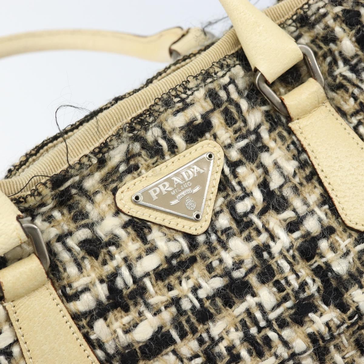 PRADA Hand Bag Tweed Beige Silver Auth BA11824A
