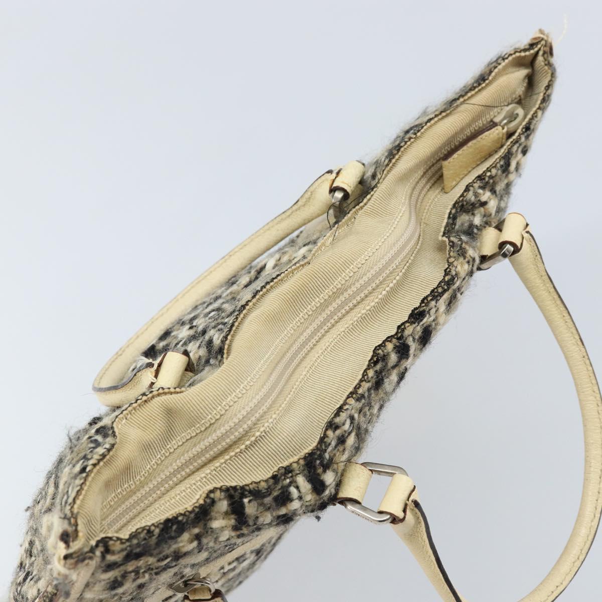 PRADA Hand Bag Tweed Beige Silver Auth BA11824A