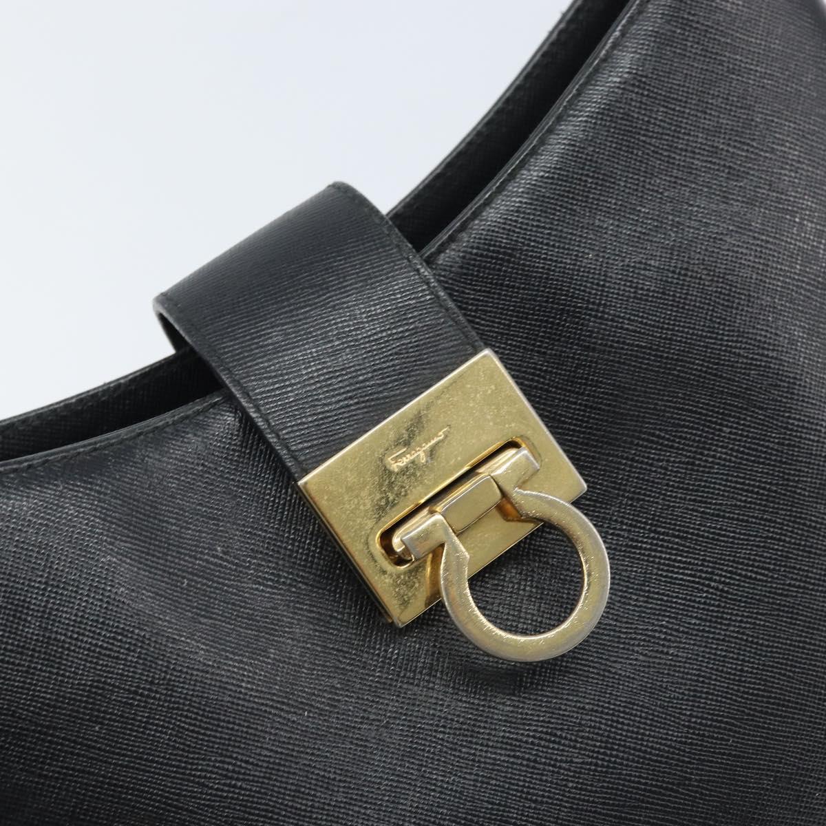 Salvatore Ferragamo Gancini Shoulder Bag Leather Black Gold Auth BA11825