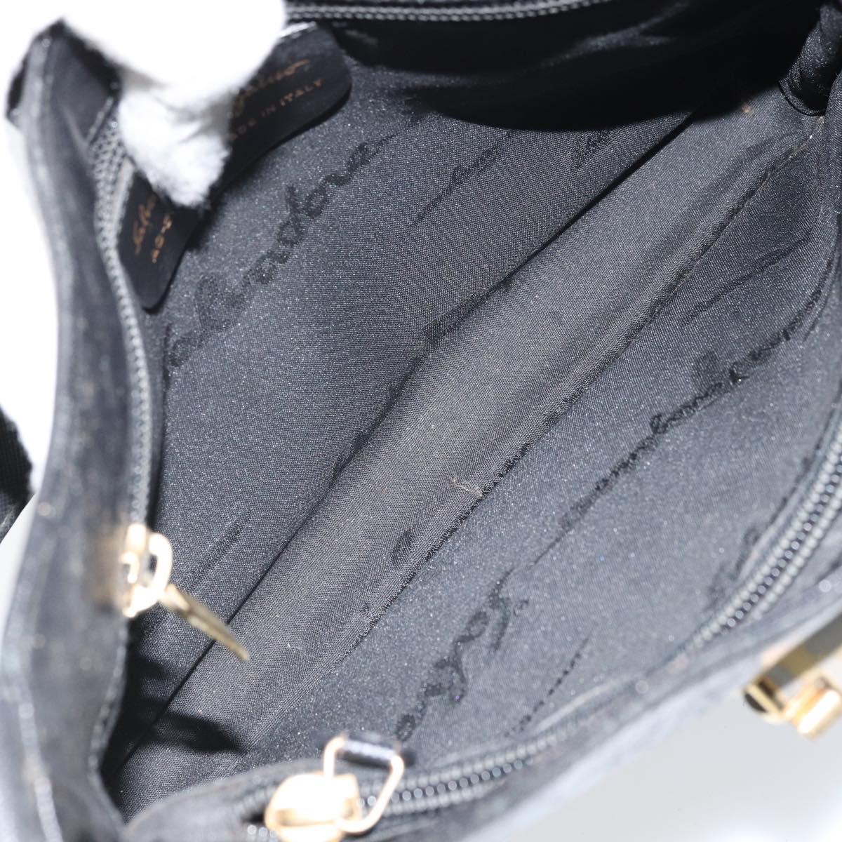 Salvatore Ferragamo Gancini Shoulder Bag Leather Black Gold Auth BA11825