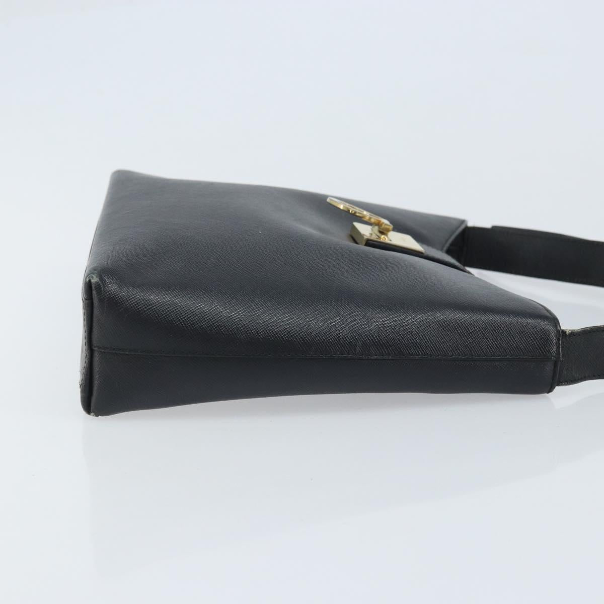 Salvatore Ferragamo Gancini Shoulder Bag Leather Black Gold Auth BA11825