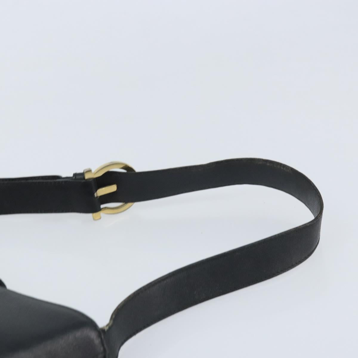Salvatore Ferragamo Gancini Shoulder Bag Leather Black Gold Auth BA11825