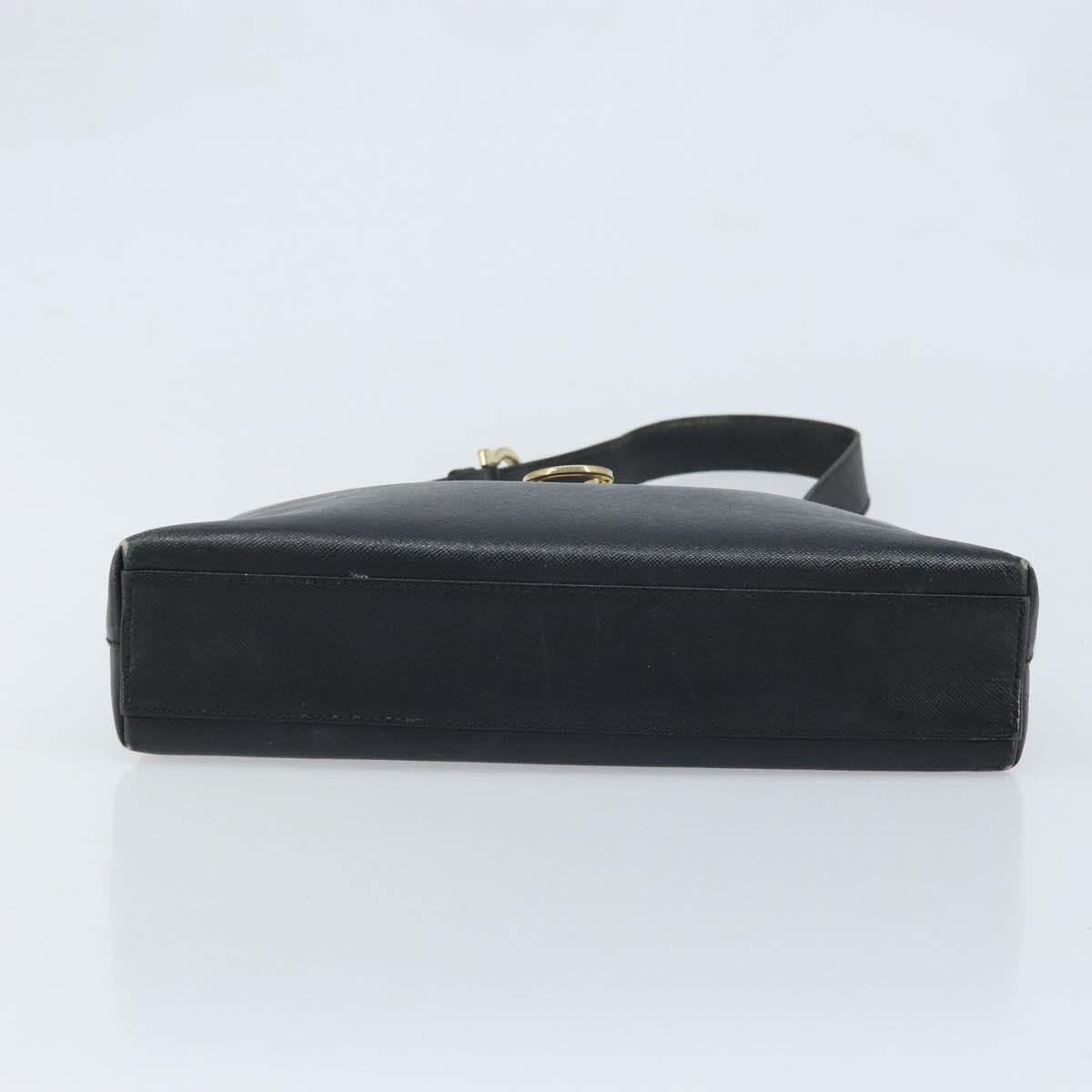 Salvatore Ferragamo Gancini Shoulder Bag Leather Black Gold Auth BA11825