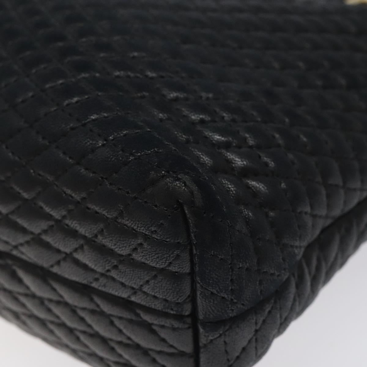 BALLY Quilted Hand Bag Leather Black Gold Auth BA1183