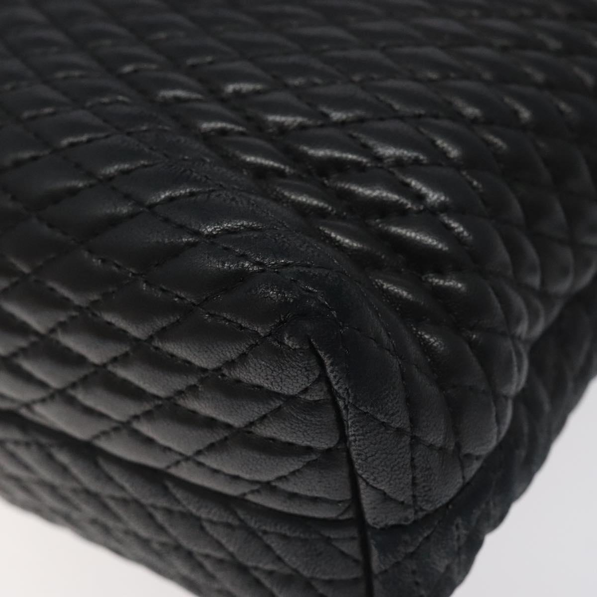 BALLY Quilted Hand Bag Leather Black Gold Auth BA1183