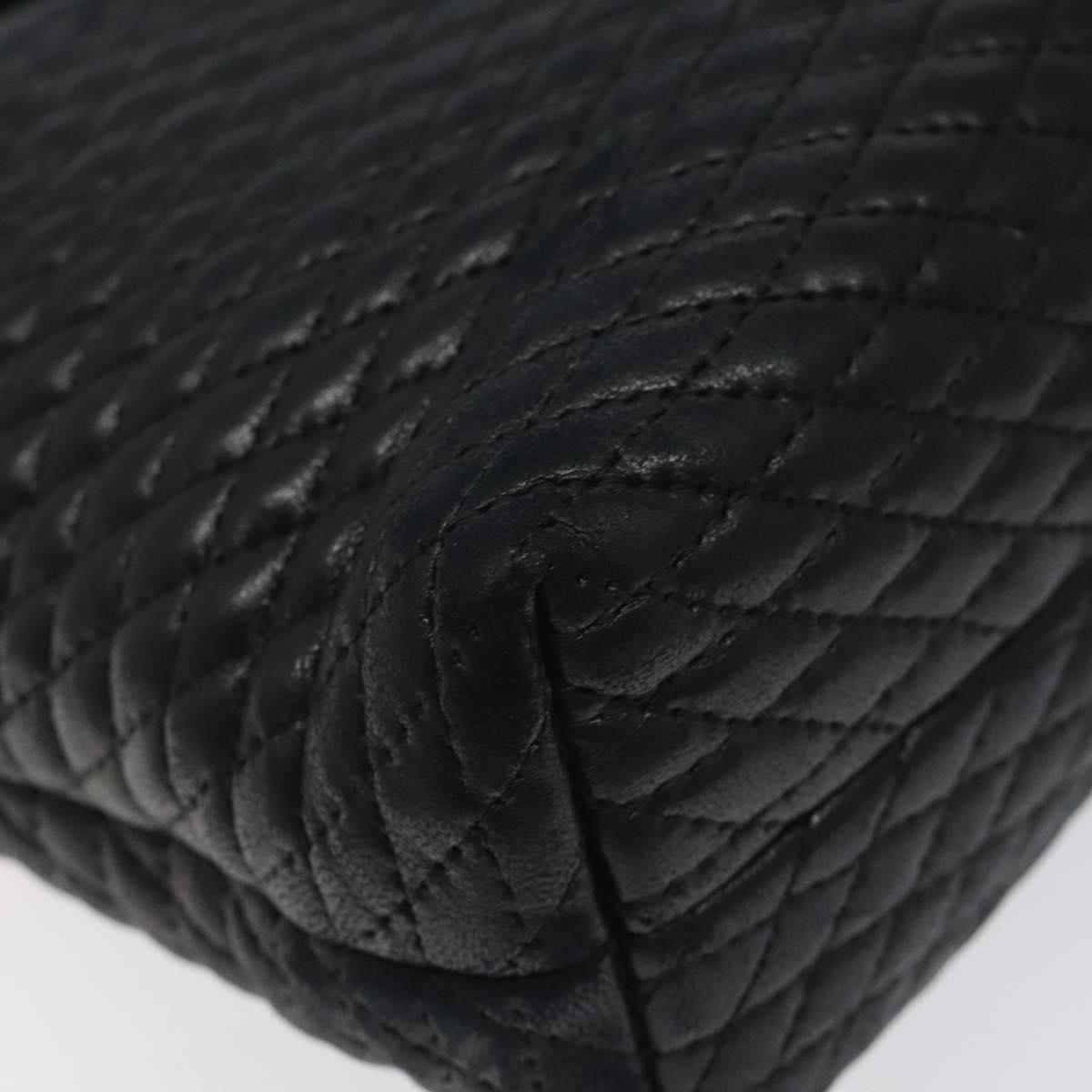 BALLY Quilted Hand Bag Leather Black Gold Auth BA1183