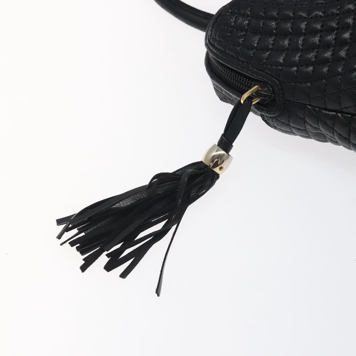 BALLY Quilted Hand Bag Leather Black Gold Auth BA1183