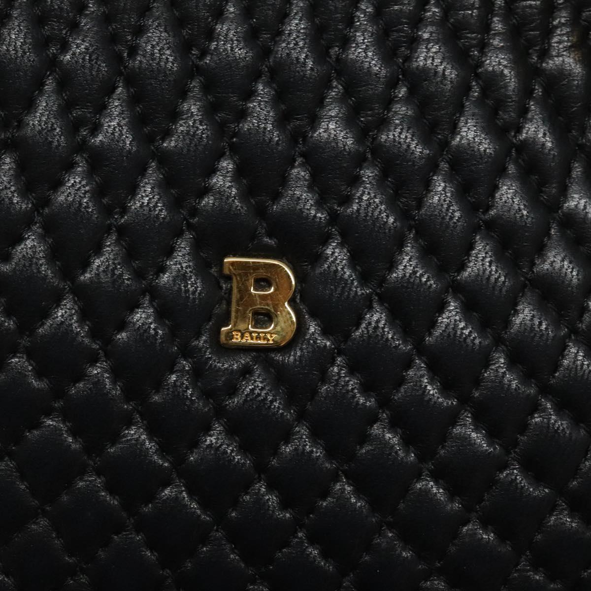 BALLY Quilted Hand Bag Leather Black Gold Auth BA1183