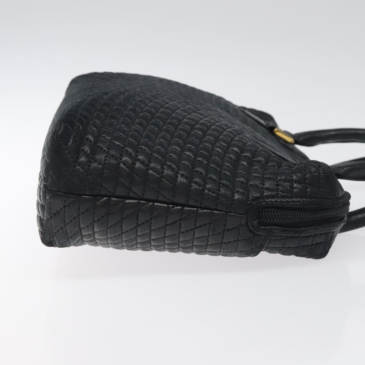 BALLY Quilted Hand Bag Leather Black Gold Auth BA1183