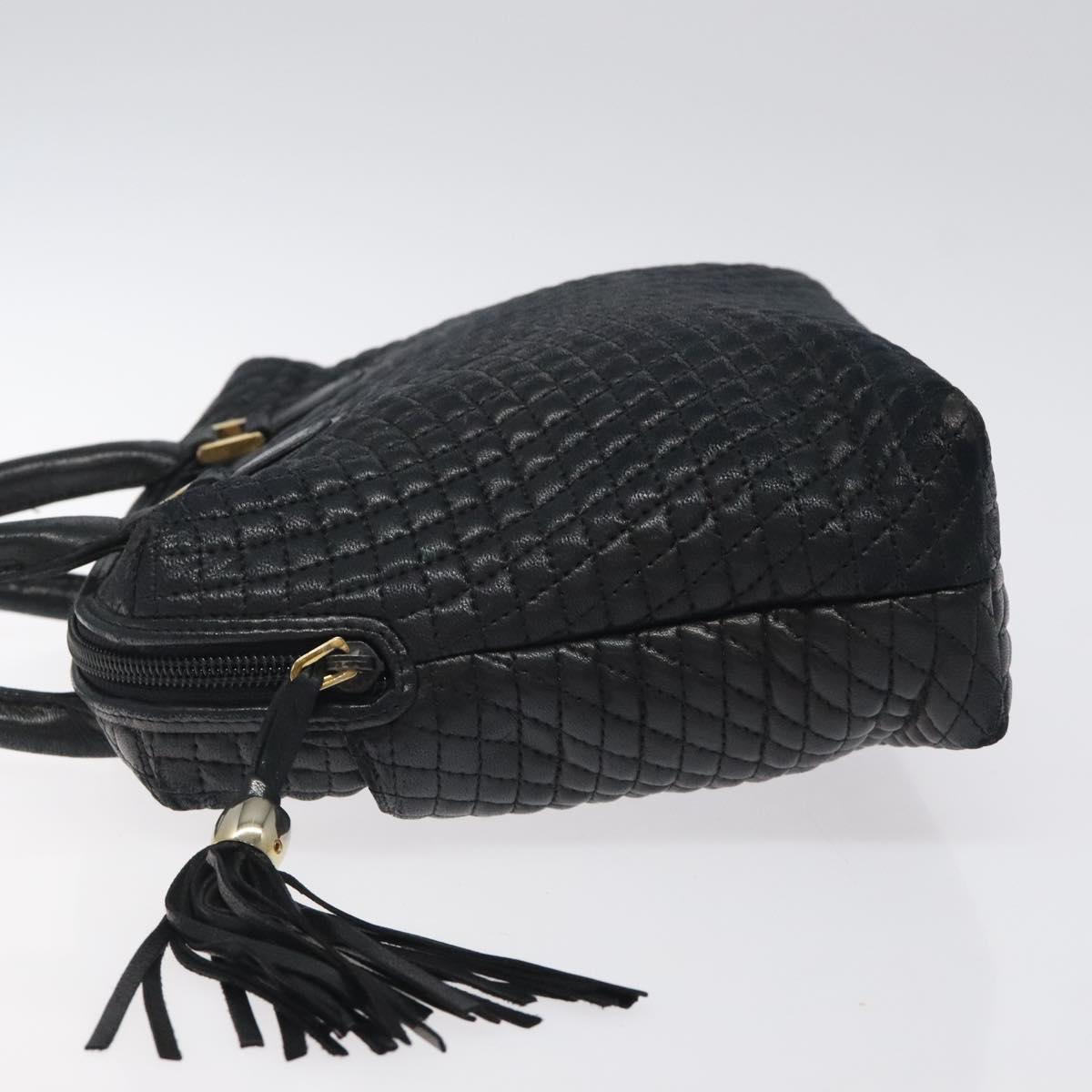 BALLY Quilted Hand Bag Leather Black Gold Auth BA1183