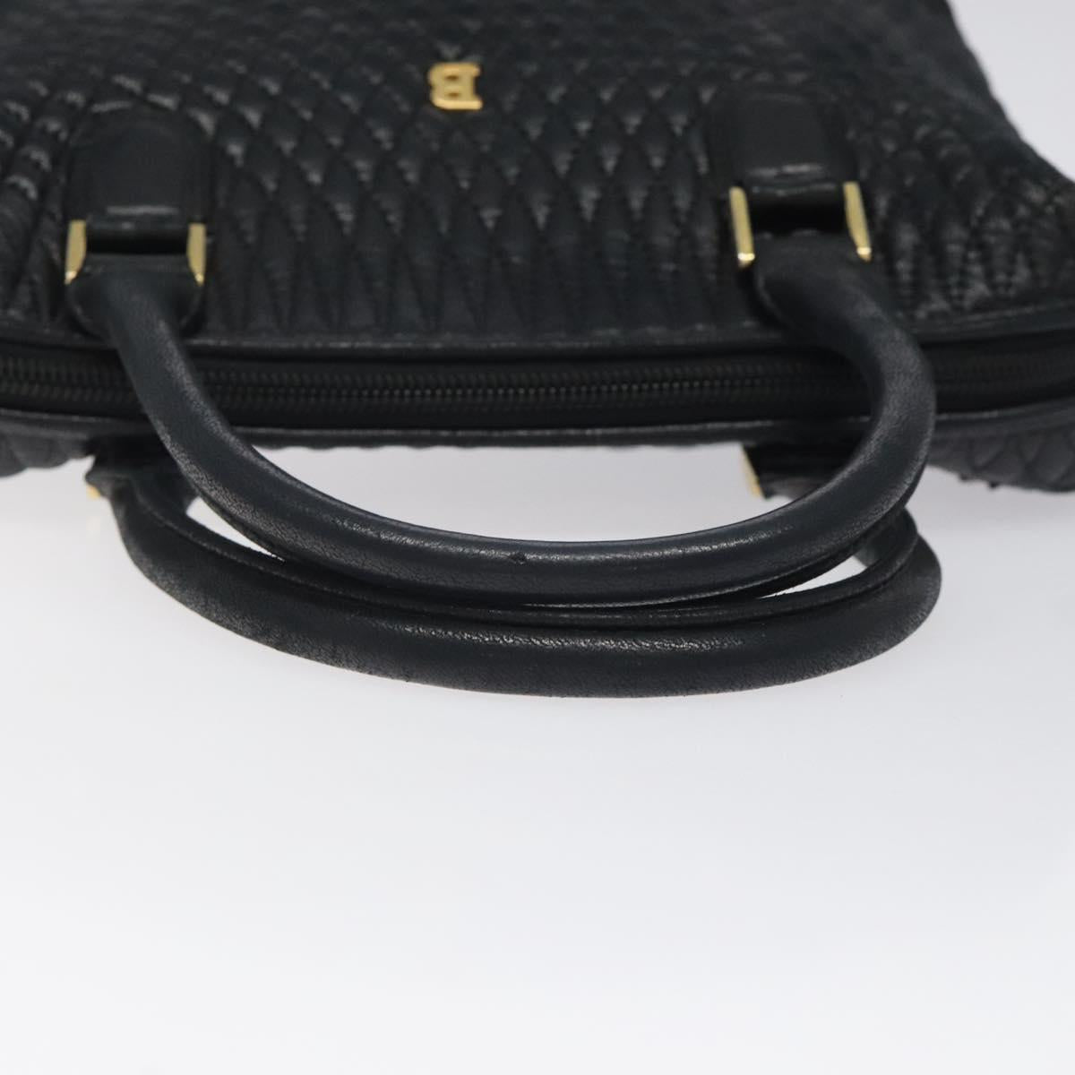 BALLY Quilted Hand Bag Leather Black Gold Auth BA1183