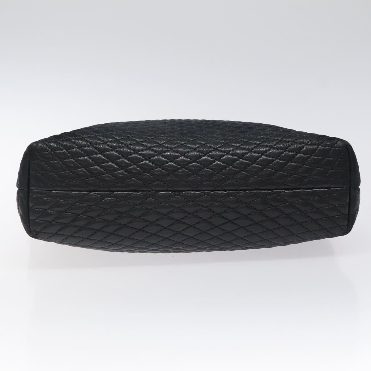 BALLY Quilted Hand Bag Leather Black Gold Auth BA1183