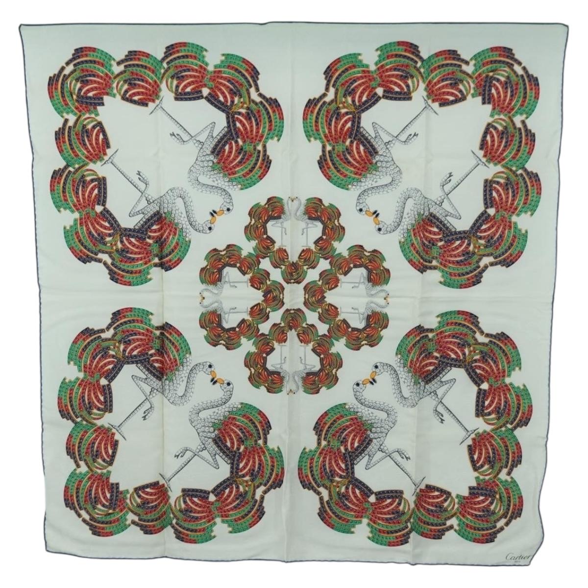 CARTIER Scarf Silk White Auth BA11830A