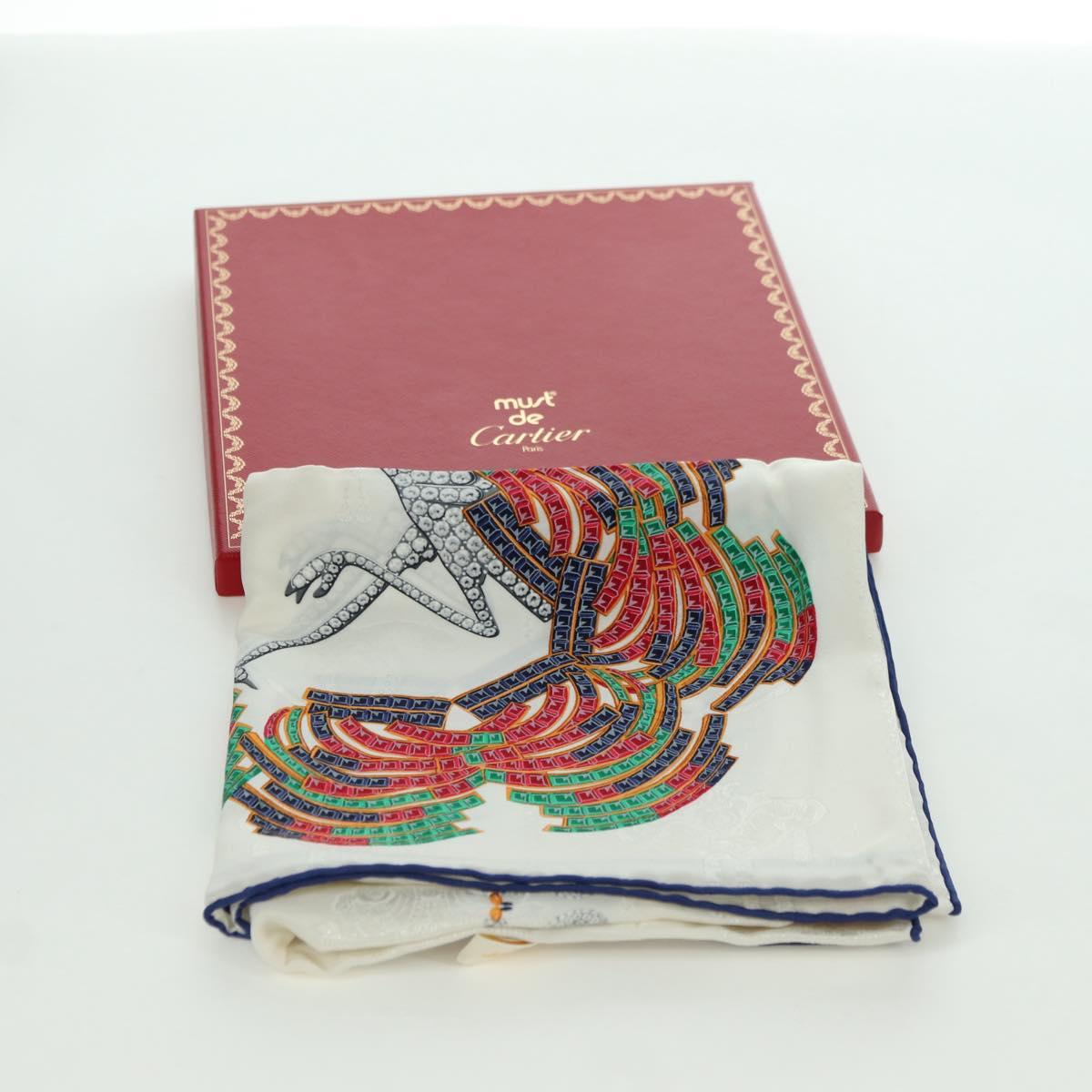CARTIER Scarf Silk White Auth BA11830A
