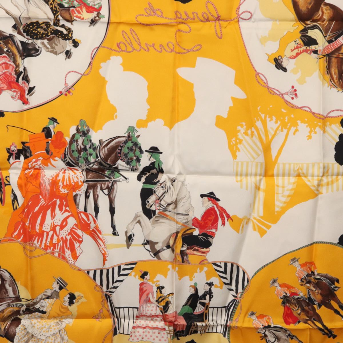 HERMES Carre 90 Scarf Silk ""feria de sevilla"" Black Auth BA11832A