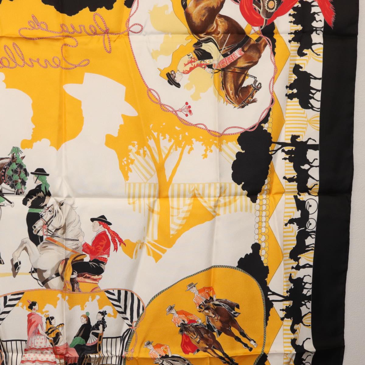 HERMES Carre 90 Scarf Silk ""feria de sevilla"" Black Auth BA11832A