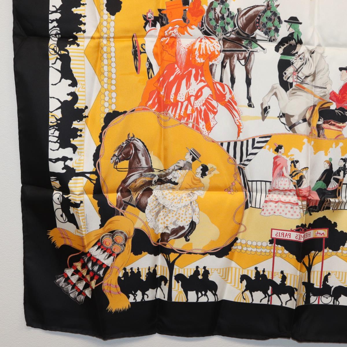 HERMES Carre 90 Scarf Silk ""feria de sevilla"" Black Auth BA11832A